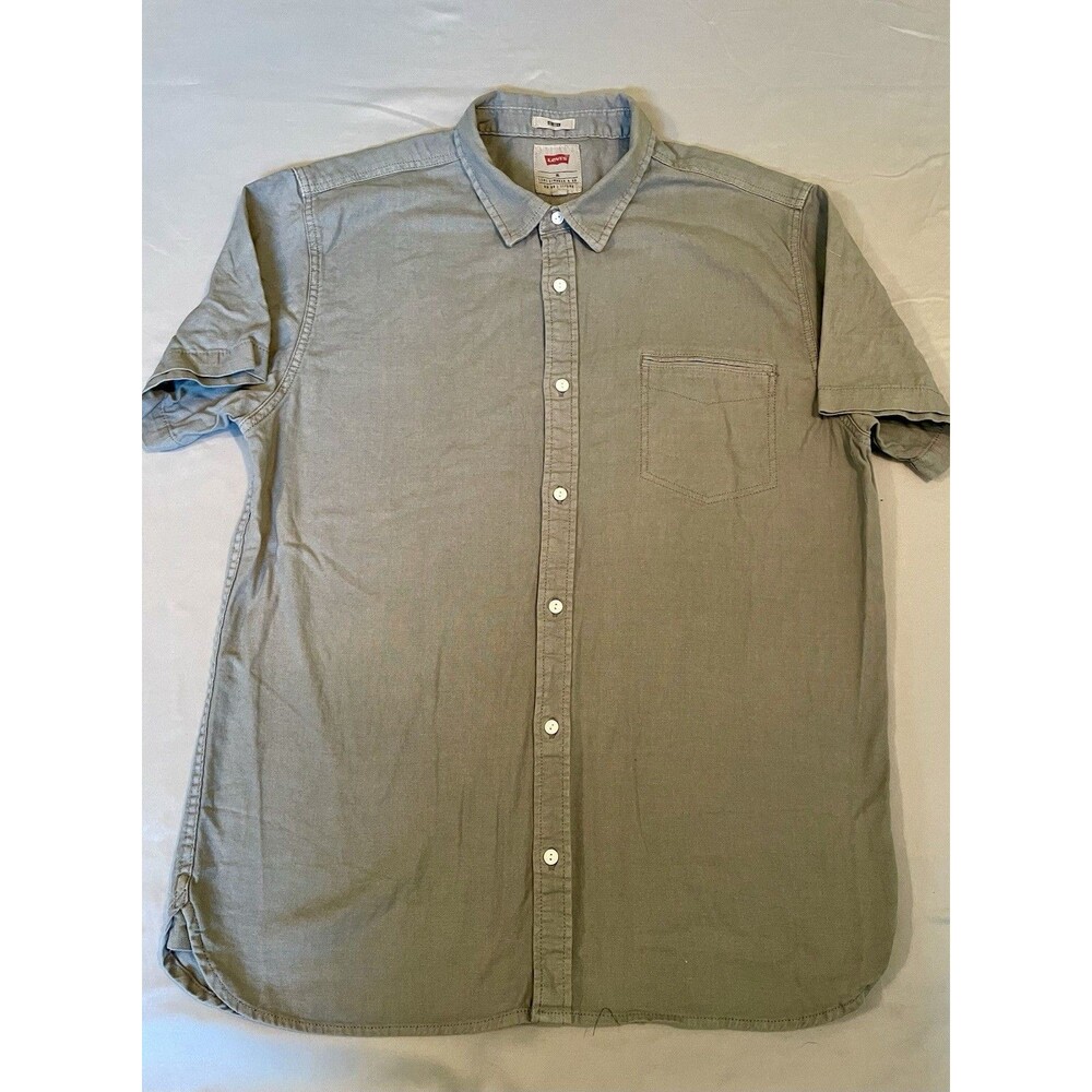 Levi Shirt Men Size XL Gray Short Sleeve Stretch Button Up